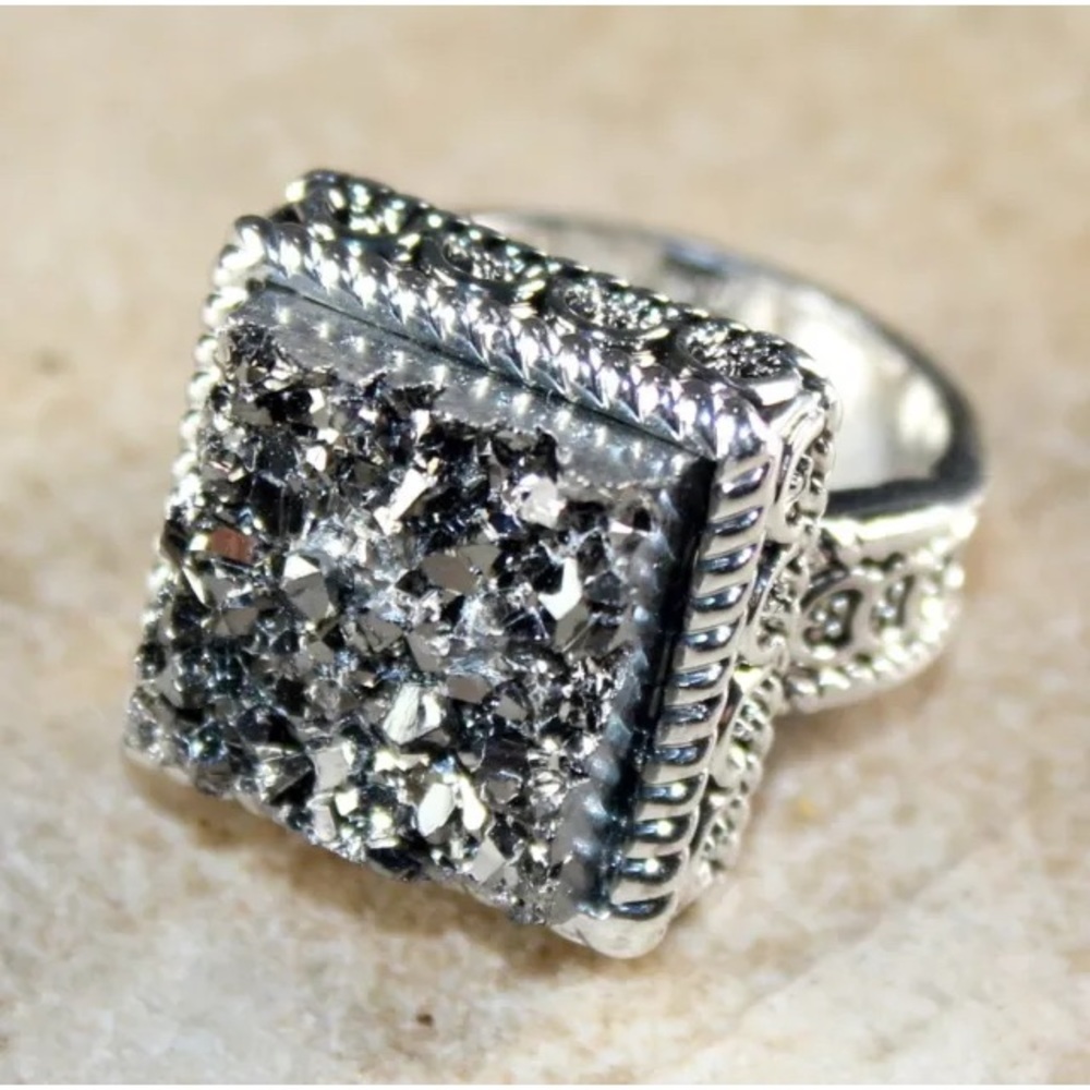 Titanium Druzy Square Ring